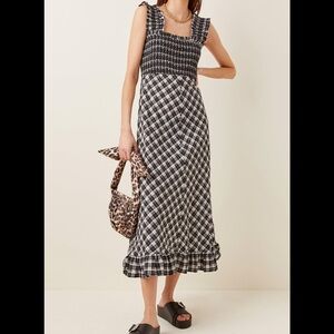Ganni Smocked & Checkered Dress